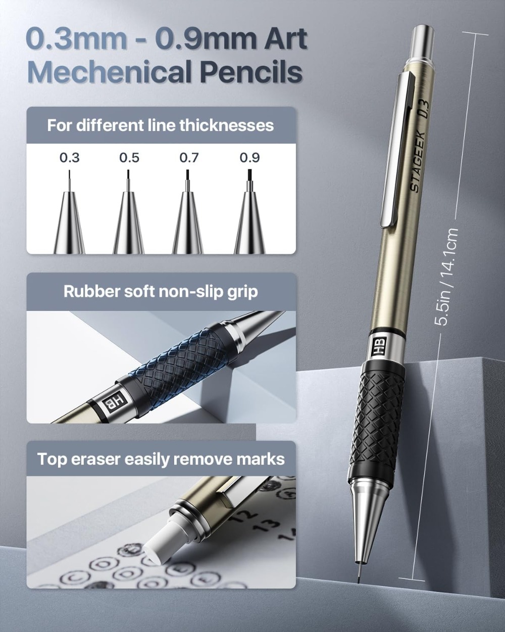 Mechanical Pencil Set with Cas - Mechanical Pencil 0.3 บทวิจารณ์และราคา