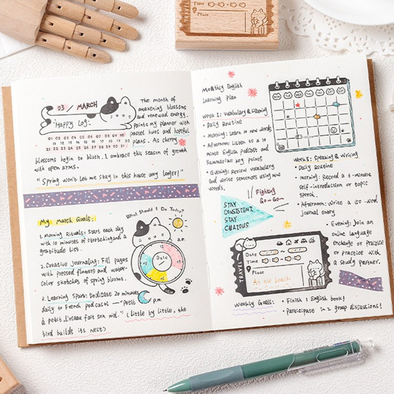 Cute Cat Wooden Rubber Stamp M - Rubber Date Stamp บทวิจารณ์และราคา