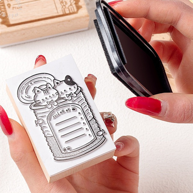 Cute Cat Wooden Rubber Stamp M - Rubber Date Stamp บทวิจารณ์และราคา