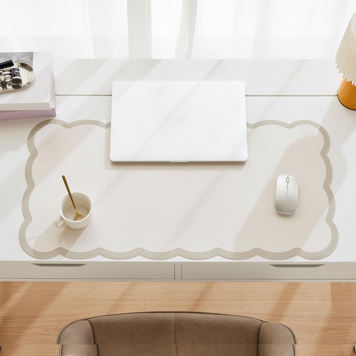 Scalloped Desk Mat 31.5x15.7 L - Leather Desk Pad บทวิจารณ์และราคา