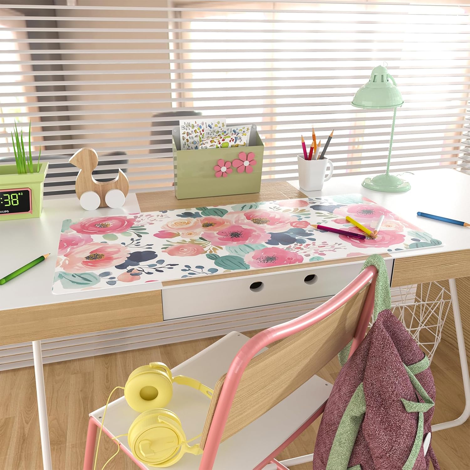 Large Mouse Pad Pink Floral De - Leather Desk Pad บทวิจารณ์และราคา